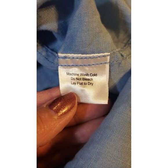 Pronto Uomo 100% Linen Short Sleeve  Button Down Shirt Blue Size L Designer - Picture 11 of 15